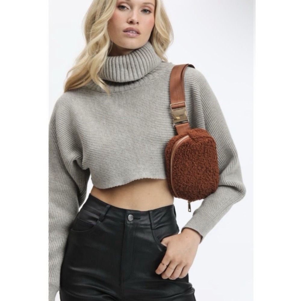 Urban Expressions Fuzzy Belt Bag Tan Santi Crossbody Unisex Fanny‎ Pack NEW - Picture 8 of 16